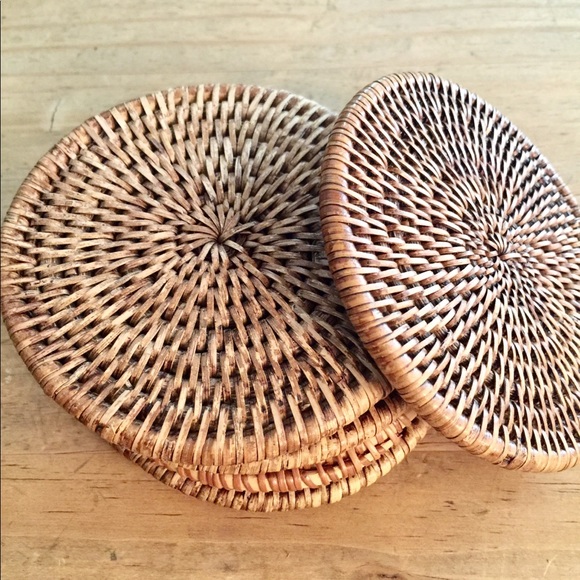 ➰ʜᴘ➰ Vintage Wicker Coasters Set of 4 - Picture 2 of 4